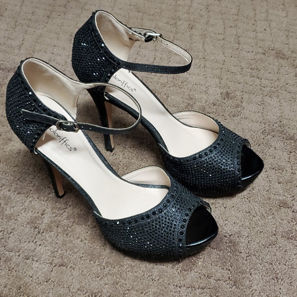 Black rhinestone heels